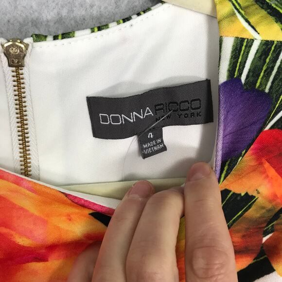 Donna Ricco Dress Womens Sz 4 Tropical Tiered Ruffle Vacation Pockets Sleeveless - Picture 11 of 14